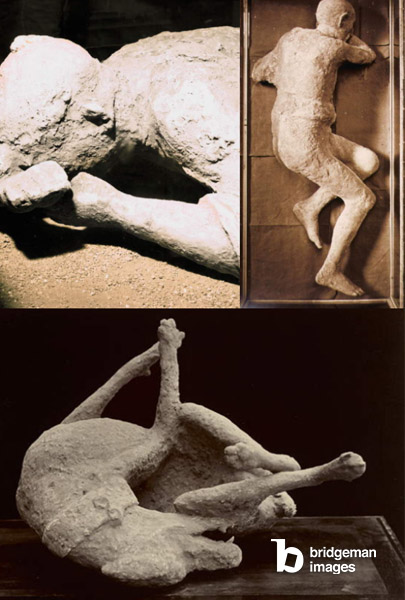 Montage of Ancient Pompeii images and photos of victims of the Mount Vesuvius eruption in 79 A.D.