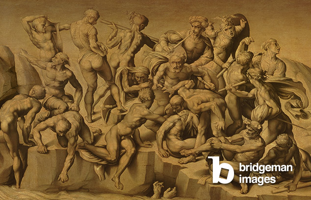 The Battle of Cascina, or The Bathers, after Michelangelo, 1542 (oil on panel), Aristotile da Sangallo (1481-1551) / Holkham Hall & Estate, Norfolk, England / By kind permission of the Earl of Leicester and the Trustees of the Holkham Estate / Bridgeman Images