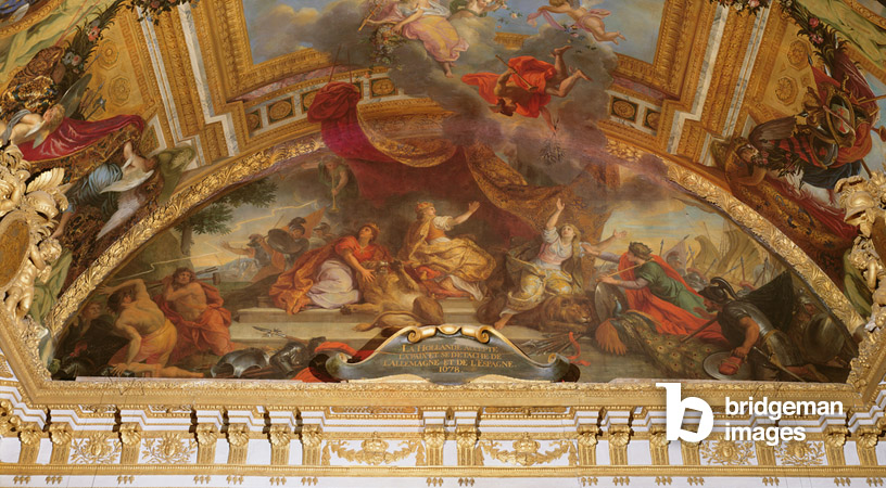 Holland Accepts Peace and Detaches herself from the Holy Roman Empire and from Spain in 1678, ceiling painting from the Galerie des Glaces  an example of Art Baroque 