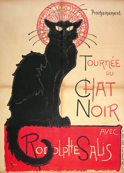 Poster advertising a tour of the Chat Noir Cabaret, 1896 (colour litho), Steinlen, Theophile Alexandre (1859-1923) / Musee de la Ville de Paris, Musee Carnavalet, Paris, France / © Archives Charmet / Bridgeman Images