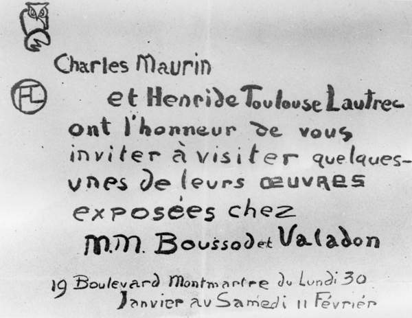 photo of an Invitation to an exhibition of the work of Charles Maurin and Henri de Toulouse-Lautrec (litho), French School, (19th century) / Private Collection / © Archives Charmet / Bridgeman Images