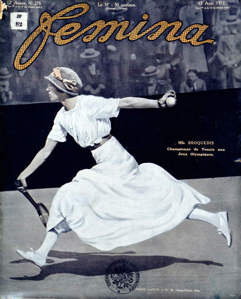 image of Miss Broquedis, Olympic Tennis Champion, front cover of 'Femina', issue 278, 15th August 1912 (coloured photo), French School, (20th century) / Private Collection / © Archives Charmet / Bridgeman Images