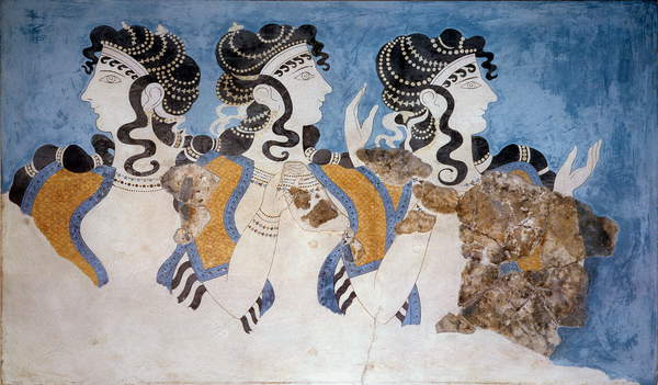 Ladies of the Minoan Court, from the Palace of Knossos, Minoan, c.1500 BC (fresco painting) / Archaeological Museum of Heraklion, Crete, Greece / Ancient Art and Architecture Collection Ltd.