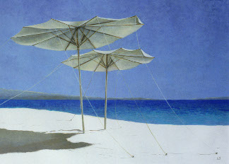 Umbrellas, Greece, 1995 (acrylic on paper), Lincoln Seligman (Contemporary Artist)