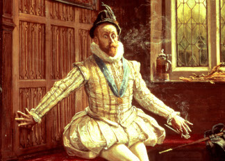 Sir Walter Raleigh's (1552-1618) First Smoke, Anonymous