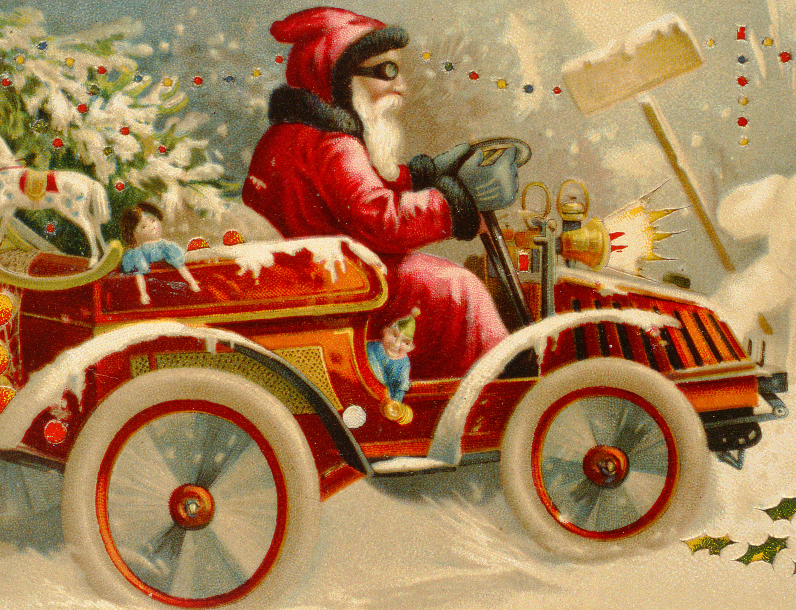 Winter Motoring, Victorian postcard / Private Collection / Bridgeman Images