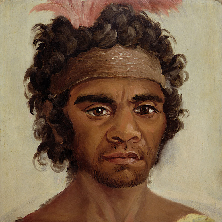 NSW71468 One of the New South Wales aborigines befriended by Governor Macquarie, 1811-21 (panel) by Lieutenant George Austin Woods (19th century) Mitchell Library, State Library of New South Wales