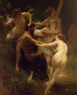 CLK339920 Nymphs and Satyr, 1873 (oil on canvas) by William-Adolphe Bouguereau (1825-1905)</BR>Sterling & Francine Clark Art Institute, Williamstown, USA