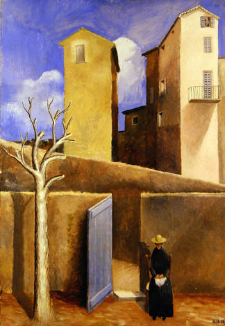 Towers and Priest (oil on canvas) by Tristram Hillier (1905-83) Private Collection