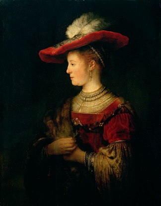 Portrait of Saskia van Uylenburgh (1612-42) (oil on panel), by Rembrandt (1606-69) / Gemaeldegalerie Alte Meister, Germany