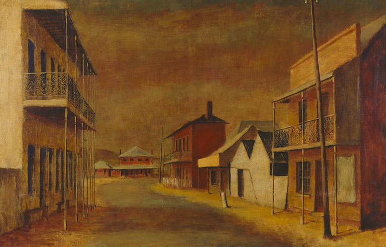 SYD235919 Sofala, 1947 (oil on canvas on hardboard) by Sir George Russell Drysdale (1912-81) Art Gallery of New South Wales, Sydney