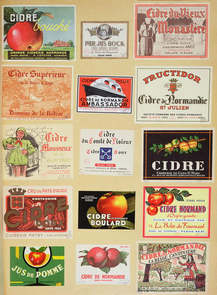 image of Labels from cider bottles (colour litho), French School, (20th century) / Bibliotheque des Arts Decoratifs, Paris, France / © Archives Charmet / Bridgeman Images